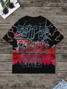 Áo thun nam tay ngắn cổ tròn in hình tia sét phong cách retro dáng rộng - Nhiều màu - Xem 3