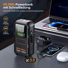 7-In-1 Portable Jump Starter With Air Compressor, 150 PSI Air Pump For Car Tires, 5000A Peak Jump Starter For Car , LCD Display, LED Flashlight And Emergency Light, QC3.0 Fast Charging Portable Power Bank - 黑色 - 查看 6
