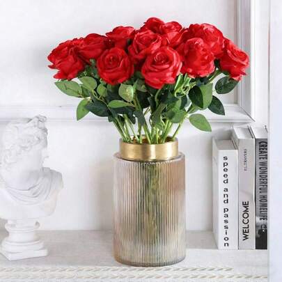 1/6/10pcs Artificial Silk Rose Bouquet, Realistic Fake Silk Roses, Suitable For Valentine's Day, Mother's Day, Christmas, Home Wedding Decor Party, Holiday Gift, Flower Basket, Car Decor, Dress Accessory, Vase Filler, Home Decoration, Room Decor