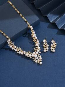 3件套珍珠形新娘女士时尚水晶项链套装，奢华珠宝套装，适合高档晚礼服和高档晚宴。 - 耳環+項鍊 - 查看 8