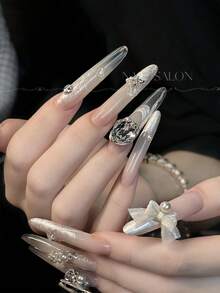 2pcs Dreamy Pearl Organza Nail Art Bowknot Decor, Organza Ribbon Bow, Nail Decoration, DIY Nail Art Supplies, Glitter Nails - Multicolor - View 8