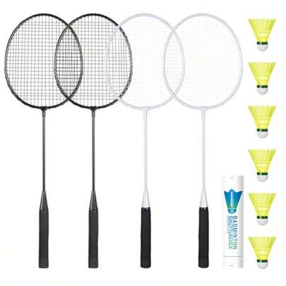 Badminton Rackets Set Of 4 For Outdoor Backyard Games Including 4 Rackets 6 Nylon Badminton Shuttlecocks Lightweight Badminton Racquets For Beginners