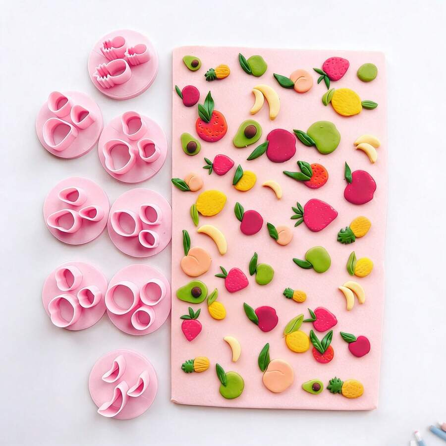 Mini Fruit Clay Cutters Set, Strawberry Avocado Banana Polymer Clay Earring Cutters, DIY Craft Tools For Earrings & Pendants - Pink - View 1