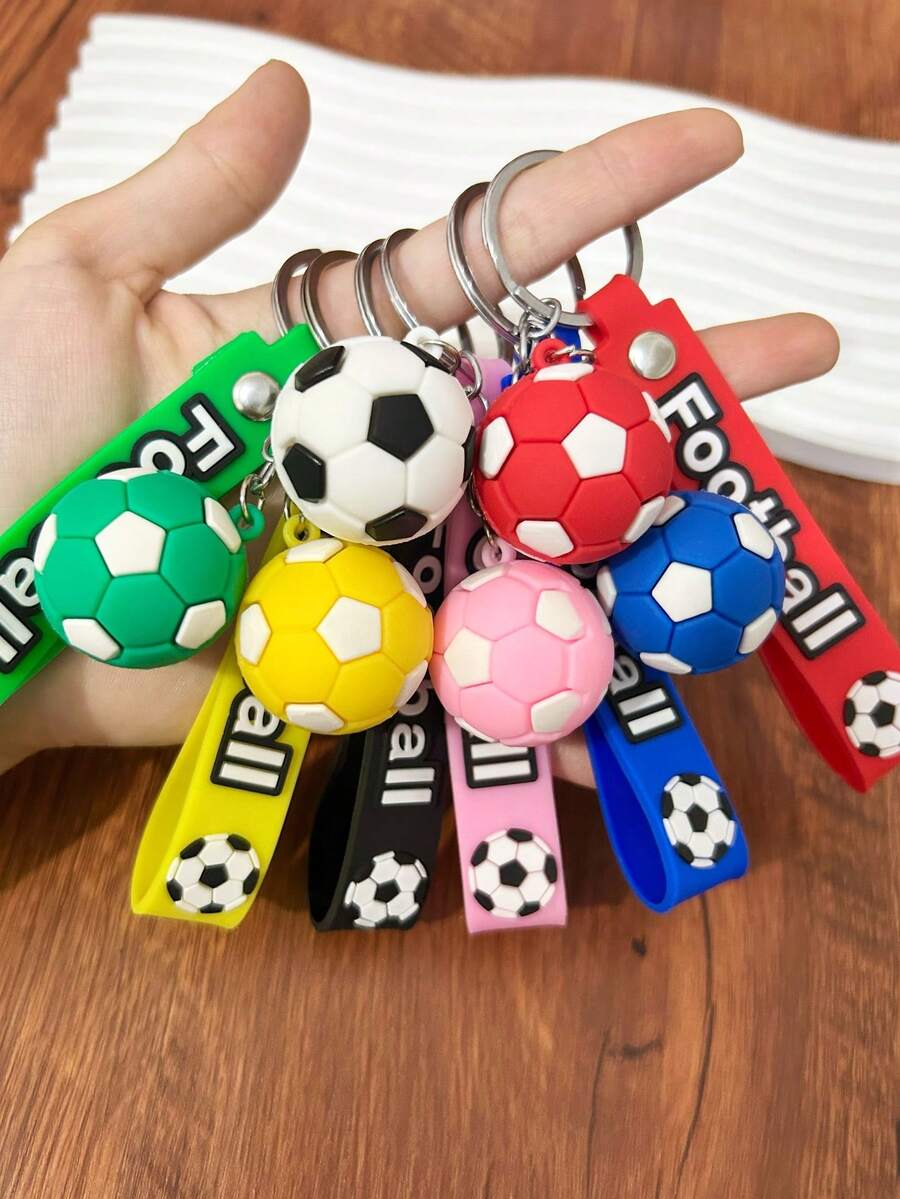 Cute Football Keychain Wrist Strap, Colorful Football Pendant, World Cup Fan Souvenir, Student Football Enthusiast Graduation Back To School Gift Accessory - Multicolor - View 1