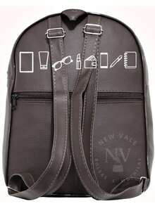 Women's Backpack, Small Bag With A Cool And Delicate Print + Pompom Keychain. - Coffee - View 4