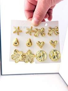 2-12件/套 时尚优雅个性化耳环套装，适合母亲节礼物、日常佩戴、旅行、派对等场合。 - 金色 - 查看 1