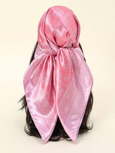 1PC Women's Fashion Palace Gorgeous Geometric Satin Print Head Wrap 90 Large Square Scarf Bandana Lightweight Breathable