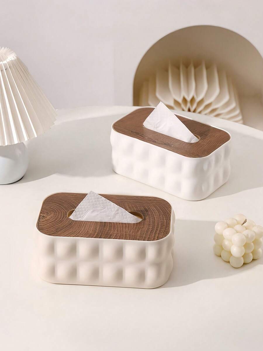 1个带盖长方形纸巾盒套，现代木质餐巾纸架，松木盖，纸巾盒收纳架，适用于家庭、汽车、办公室、浴室梳妆台、桌面、卧室 - 彩色 - 查看 1