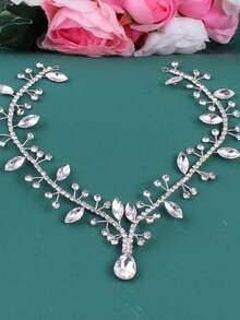 1 pieza Tocado de novia minimalista con cristales, aro para el cabello con gota y accesorio de cadena de cabello simétrica - Plateado - Ver 6