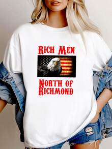 T-shirt femme imprimé "Rich Men North of Richmond Eagle Flag Country" avec manches longues ou courtes, à la mode - Blanc - Voir 1