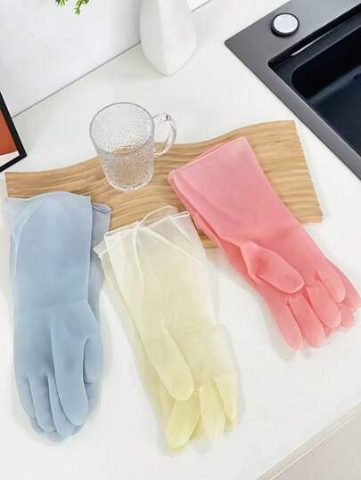 1 đôi găng tay vệ sinh PVC màu thạch, chống trượt, chống thấm nước, găng tay rửa chén, găng tay gia dụng tái sử dụng cho nhà bếp, dọn dẹp và làm vườn.