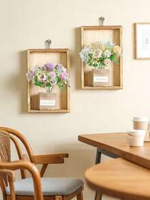 1pc Wooden Art Wall Frame With Artificial Flower Vase, Suitable For Spring/Summer Home Decor, Bedroom/Living Room Decoration, Wedding Season, Mother's Day/Teacher's Day Gift - Retro Photo Frames - View 4