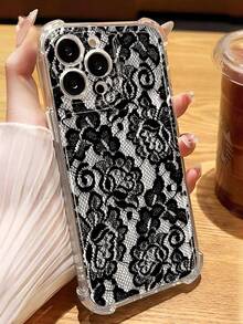 1pc Retro Gothic Lace Pattern Transparent Anti-Slip Shockproof Soft Phone Case Suitable For Samsung/ 11/12/13/14/15/16/17 Pro Max - Multicolor - View 2