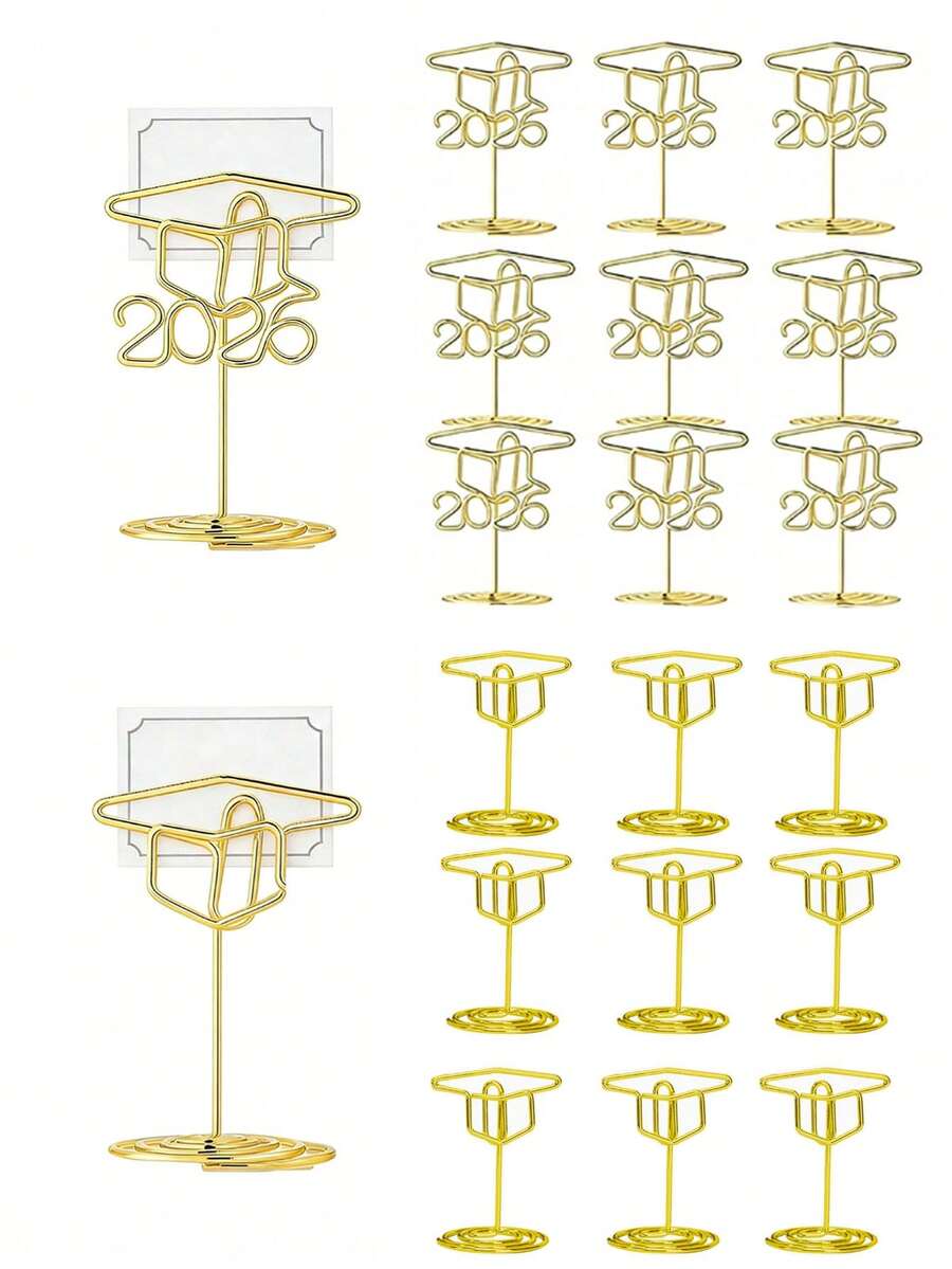 6pcs Graduation Cap Table Number And Photo Holder – Perfect For Displaying Photos, Business Cards, Place Cards, And Memos; Ideal As Tabletop Decor For Graduation Parties, Weddings, Birthday Celebrations, And Themed Events. - One Size Fits All - View 1