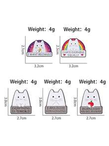 批发创意卡通字母猫合金胸针，可爱彩虹背景背包服装徽章 - 彩色 - 查看 6