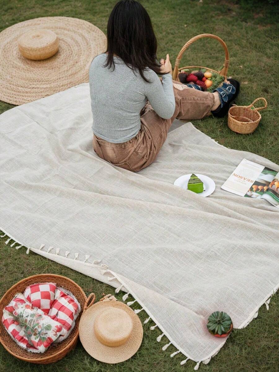 1 chiếc chăn dã ngoại ngoài trời họa tiết hoa màu xanh cổ điển, trang trí theo phong cách gia đình Rama, vật dụng cần thiết cho dã ngoại, dã ngoại gia đình, cắm trại, sử dụng trong kỳ nghỉ. - A - Xem 1