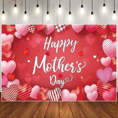 1 pieza Decoración de Bandera del Día de la Madre Feliz, Regalos para Mamá para Decoración Interior del Hogar, Suministros para Fiestas, Letrero de Patio Fondo para Fotografía, Corazón Rojo