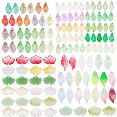 1包玻璃绿叶吊坠，透明水晶叶子吊坠，金色磨砂叶子，银杏叶吊坠，适用于DIY工艺品项链、手链、耳环等首饰制作，夏季工艺品装饰