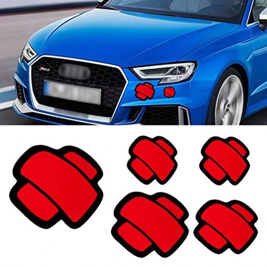 5pcs Scratch Cover Reflective Stickers For Car Bumper Fender Waterproof Cute Decals Decoration For Car Hood Tank Anti-Scratch Stickers Self-Adhesive Red - Red - 查看 1