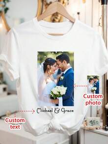 Áo thun nữ tùy chỉnh - Thêm ảnh/văn bản của riêng bạn (ảnh gia đình/ảnh tự chụp/khẩu hiệu/nhật ký), thiết kế áo thun in theo ý muốn, thời trang, phong cách hip-hop, độc đáo, có thể dùng làm quà tặng cho bạn gái, gia đình, bạn bè, con cái, thỏa sức sáng tạo thiết kế. - trắng - Xem 1