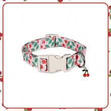 樱桃吊坠狗狗项圈 - 可调节白色红色水果印花宠物项圈，配米色扣环和银色D形环 - 可爱樱桃吊坠小狗项圈，适合小型和中型犬 - 混合色 - 查看 10
