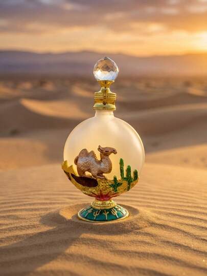 30ml Elegante botella de estilo vintage con camello del desierto esmaltado, recipiente rellenable, botella decorativa portátil para aceites esenciales, botella de cuidado personal de tamaño para viajes (No contiene perfume; solo la botella vacía)