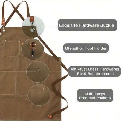 一件多口袋工匠围裙，采用涤纶焊接金属复合材料制成，加长防溅设计，防滑可调节肩带，防静电防霉技术，适用于木工和电工维修防护服。