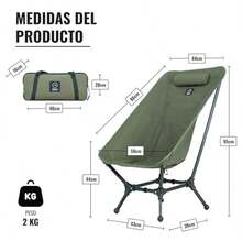 Hill Bros Silla Plegable Camping Portatil Compacta y Resistente para Playa Senderismo y Descanso con Bolso Multiusos y Bolso de viaje para Exterior y Actividades al Aire Libre - Hill Comfort Verde - Verde militar - Ver 3