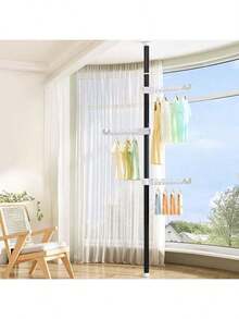Floor-Standing Clothes Drying Rack For Home Use In Bedroom, Floor-Standing Clothes Drying Rack For Balcony Window, Free Of Punching, Retractable Rod - Three Wings - View 12