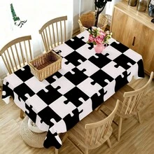 1 Pc Modern Black And White Puzzle-Grid Tablecloth, Easy-To-Clean Machine Washable Table Cloth, Multi-Size Square Tablecloths, Perfect For Kitchen And Restaurant Table Decorations, Holiday Dinners, Parties, Indoor And Outdoor Banquet Decorations. - Black and White - View 5