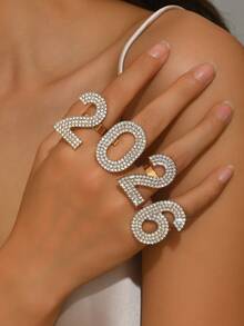 4 chiếc nhẫn số 2026 đính đá, trang sức kỷ niệm mang tính biểu tượng, cá nhân hóa, sang trọng, cao cấp cho tiệc năm mới. - Vàng - Xem 2