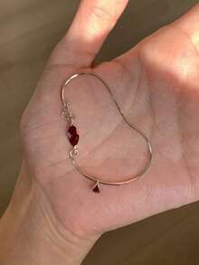 1 chiếc vòng tay bằng thép không gỉ kiểu dáng tối giản hình xương rắn, đính đá ruby đỏ và đá cubic zirconia hình giọt nước, đa năng. - vòng tay kim cương hình bầu dục - Xem 6