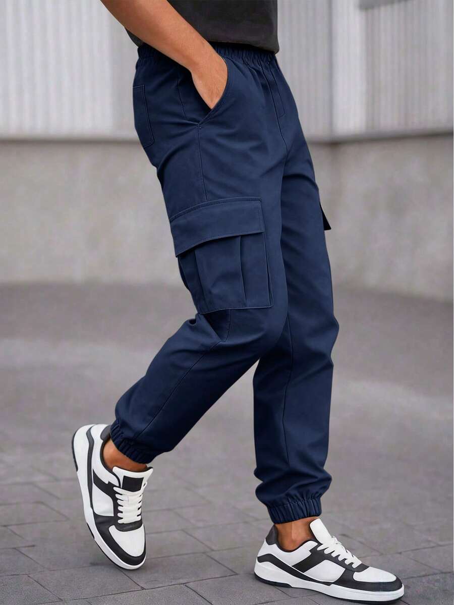 1pc Teen Boys' Casual Outdoor Cargo Pants, Versatile & For Back To School Season, Spring/Autumn - Navy Blue - View 1