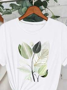 Howell 2026 Short Sleeve T-Shirt, Summer Plant And Beach Print, Casual Cartoon Design, Women's Basic T-Shirt, White Travel T-Shirt, Summer Outfit For Women. - trắng - Xem 3