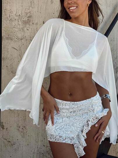 Women's Long Batwing Sheer Chiffon Caftan Wrap Poncho Tunic Top Topper Summer Going Out Capes Sheer Capelets Long Cape Poncho