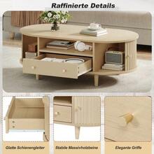 Living Room Coffee Table Measuring 100 X 50 X 36 Cm, Walnut Finish. Coffee Table With A Drawer, Sofa Table With A Roll-Up Door, Side Table, Living Room Table, Four-Legged Stand, Walnut Finish. - Apricot - View 2