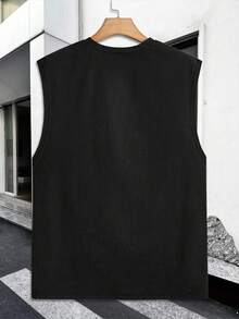 1PC Men's Vest With "Ornate Bat With Celestial Motifs" Print Design, 180g Pure Cotton Vest, Seamless, Sweat-Wicking, 100% Cotton, Loose American-Style Tank Top For Sports And Fitness. - 黑色 - 查看 4