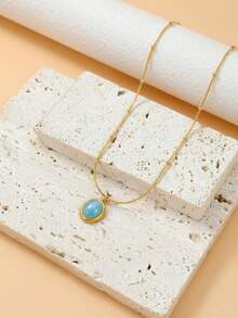 1pc Oval Pendant Necklace, Suitable For Women's Daily Wear And Gift - Gold - View 6