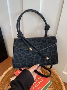 新款豹纹复古时尚优雅休闲手提包、单肩包和斜挎包，女士款 - 黑色 - 查看 4