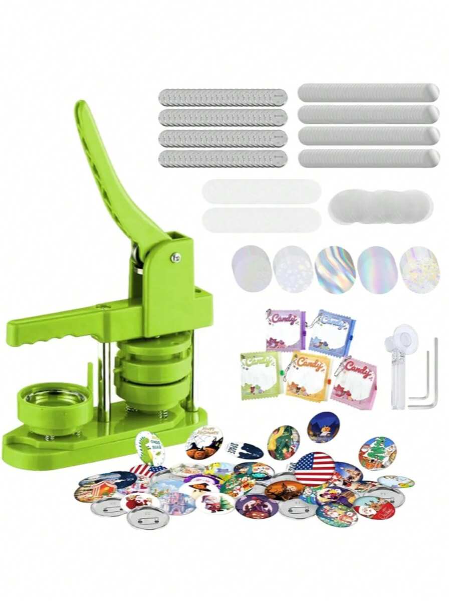 Máquina para hacer botones, 100 juegos, insignias DIY, máquina para prensar botones, ideal para regalos familiares, 58 mm / 2,28 pulgadas. - verde - Ver 1