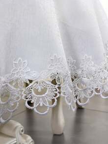 HXARTMIS 1pc White Embroidered Rimmed Tree Bark Textured Round Tablecloth, Elegant Embroidered Table Cover, Delicate Peacock Tail Trim Tablecloth, Suitable For Dining Room, Kitchen, Wedding, Party, Home Decor, Mother's Day, Father's Day And Other Holiday Themes - White - View 6