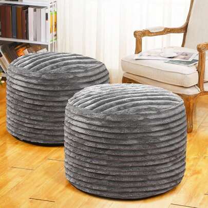Teenyyou 2 Pcs 26 X 18 Inch Unstuffed Pouf Cover Ottoman Foot Rest - No Filler, Faux Rabbit Fur Foot Stool Floor Bean Bag Floor Chair Storage For Living Room Bedroom Home Decor(Gray)