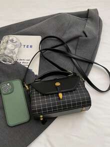 Faux Leather & Fabric Striped Mini Handbag & Crossbody Bag For Women - Multicolor - View 5