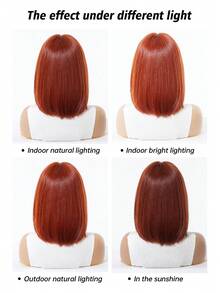 12英寸深棕色直发短款波浪卷波波头假发，带蓬松刘海，耐热合成纤维假发，适合女性日常佩戴和派对场合 - 酒紅色 - 查看 8