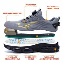 Ding gu Safety Shoes Industrial Safety Shoes Safety Boots Function Trainers Outdoor Work Shoes Men's Puncture Proof Steel Toe Anti-Smash Non-Slip Shock Absorbing Work Safety Shoes - 灰色 - 查看 5