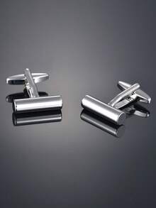 男士极简主义圆柱形铜袖扣一对 - 銀色 - 查看 5