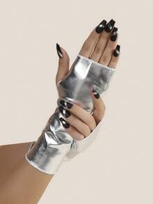 1 Pair Fashionable Versatile Red Sequin Stage Performance Party Formal Gloves, Warm,Travel,Festival - Silver - View 3