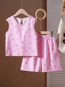 Conjunto de top sin mangas con corbata de lazo a rayas y estilo casual para niñas, para verano - Multicolor - Ver 1