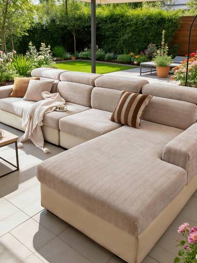 1 pieza Funda gruesa de chenilla elástica para sofá de exterior, resistente a las mascotas, lavable a máquina, resistente a la decoloración y duradera, fácil de almacenar, decoración de jardín, patio y vacaciones, se ajusta a cojines de sofá de patio de 1/2/3/4 plazas