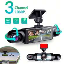 Dash Cam For Cars,1080P Car Camera Front Rear With Card, Dashcams For Cars With Night Vision, WDR, G-Sensor, 3-Channel Car DVR With HD Display, Front And Left/Right Cameras, Night Vision, G-Sensor Loop Recording, 150mAh Battery - 3 Camera - View 1
